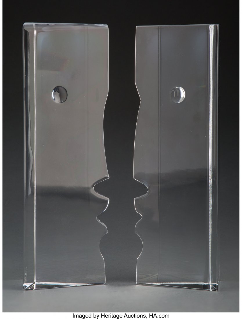 A Robert Rigot for Baccarat Glass Encounters Scu: A Robert Rigot for Baccarat Glass Encounters Sculpture Marks: Baccarat, R Rigot, (goblet-decanter-cup), FRANCE 10-3/8 x 3-3/4 x 3-1/8 inches (26.2 x 9.5 x 7.9 cm) (larger, man) Property from the Colle