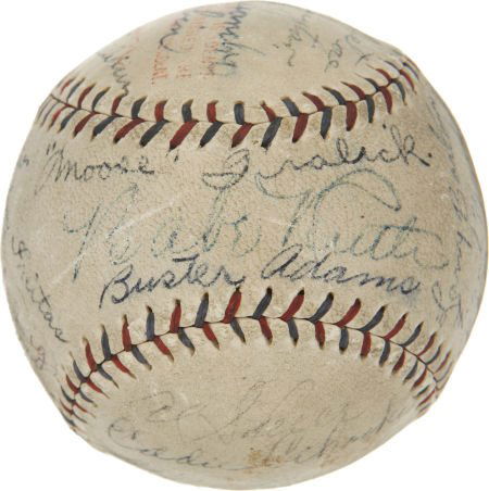 Circa 1927 Babe Ruth Signed Barnstorming Tour Baseball.: Circa 1927 Babe Ruth Signed Barnstorming Tour Baseball. The great Babe Ruth is joined upo