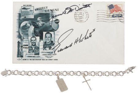Gemini 4 Flown Cross and Crew-Signed Launch Cove: Gemini 4 Flown Cross and Crew-Signed Launch Cover Directly from the Personal Collection of Lola Morrow