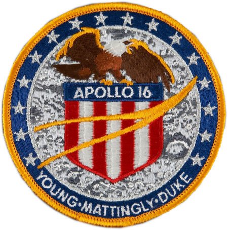 Apollo 16 Flown Embroidered Mission Insignia Pat: Apollo 16 Flown Embroidered Mission Insignia Patch Directly from the Personal Collection of Mission Co