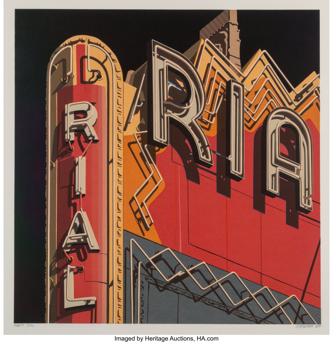Robert Cottingham (b. 1935) Rialto, from Signs,: Robert Cottingham (b. 1935) Rialto, from Signs, 2009 Screenprint in colors on wove paper 38 x 36-3/4 inches (96.5 x 93.3 cm) (sheet) Ed. 53/100 Signed, numbered, dated, and titled in pencil along lowe