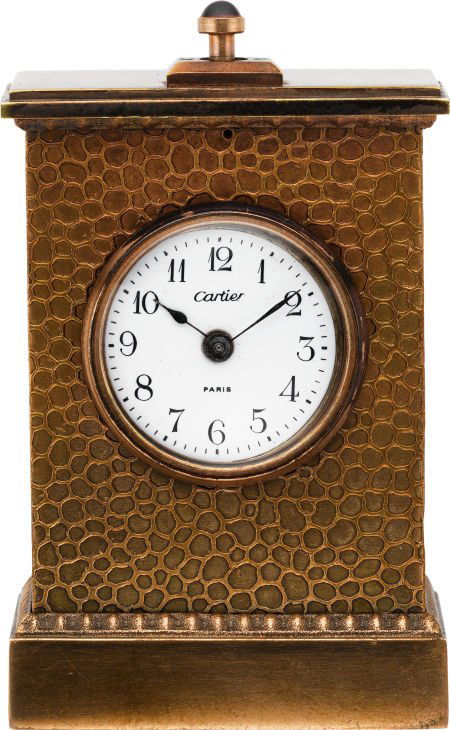 Cartier Small Bronze Cased Minute Repeating Cloc: Cartier Small Bronze Cased Minute Repeating Clock, circa 1865 Case: bronze with honey comb