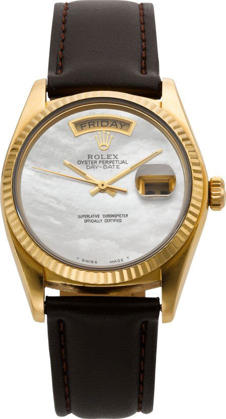 Rolex Ref. 18000 Gent's Gold President With Moth: Rolex Ref. 18000 Gent's Gold President With Mother-Of-Pearl Dial, circa 1980 Case: 18k yel