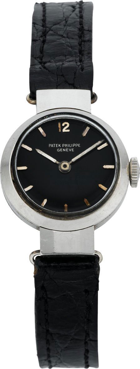Patek Philippe Lady's Platinum Wristwatch, circa: Patek Philippe Lady's Platinum Wristwatch, circa 1955 Case: platinum, three body, 26 mm x