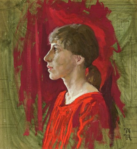 NORMAN ROCKWELL (American, 1894-1978) Portrait o: NORMAN ROCKWELL (American, 1894-1978)Portrait of a Woman in a Red Dress (Mrs. Davi