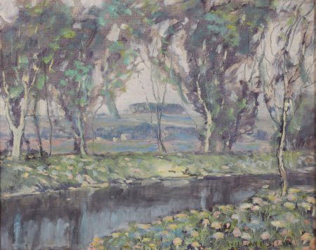 WILLIAM POSEY SILVA (American, 1859-1948) Poppie: WILLIAM POSEY SILVA (American, 1859-1948)Poppies on the Creek Bank, TexasOi