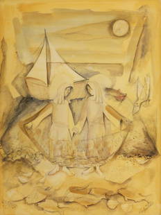 VERONICA HELFENSTELLER (American, 1910-1964) Fis: VERONICA HELFENSTELLER (American, 1910-1964)FisherwomenWatercolor and pencil on paper17 x 12-1/2 inches (43.2 x 31.8 cm)Signed lower right: V. HelfenstellerBorn and raised in Fort