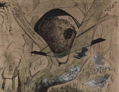 VERONICA HELFENSTELLER (American, 1910-1964) Bir: VERONICA HELFENSTELLER (American, 1910-1964)Bird's NestMixed media on paper