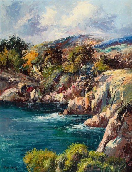 JOSÉ VIVES-ATSARA (American, 1919-2004) Ocean Hi: JOSÉ VIVES-ATSARA (American, 1919-2004)Ocean HillsideOil on