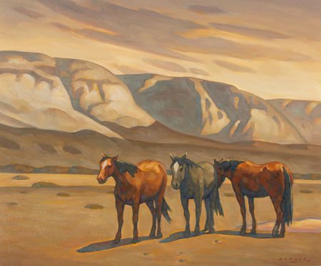 HOWARD POST (American, b. 1948) Horses Oil on ca: HOWARD POST (American, b. 1948)HorsesOil on canvas20 x 24 inches (50.8