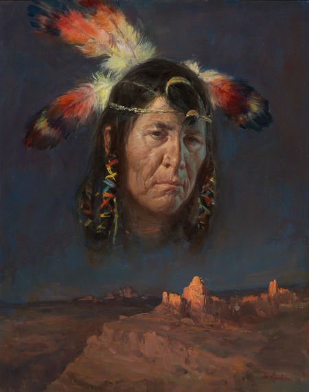 LAJOS MARKOS (Hungarian/American, 1917-1993) Por: LAJOS MARKOS (Hungarian/American, 1917-1993)Portrait over LandscapeOil on m