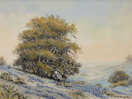 WILLIAM A. SLAUGHTER (American, 1923-2003) Blueb: WILLIAM A. SLAUGHTER (American, 1923-2003)Bluebonnet HillsideOil on canvasb