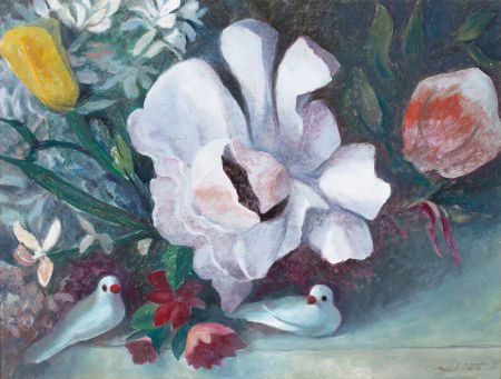 MANUEL GREGORIO ACOSTA (American, 1921-1989) Pal: MANUEL GREGORIO ACOSTA (American, 1921-1989)Palomas BlancasOil on masonite<