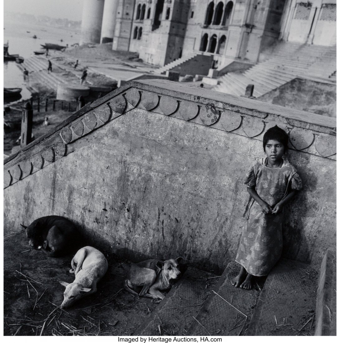 Mary Ellen Mark (American, 1941-2015) Girl with: Mary Ellen Mark (American, 1941-2015) Girl with Dogs, Benares, India, 1989 Gelatin silver print 15 x 15 inches (38.1 x 38.1 cm) (image) 20 x 16 inches (sheet) Signed, titled, and dated in pencil, vers