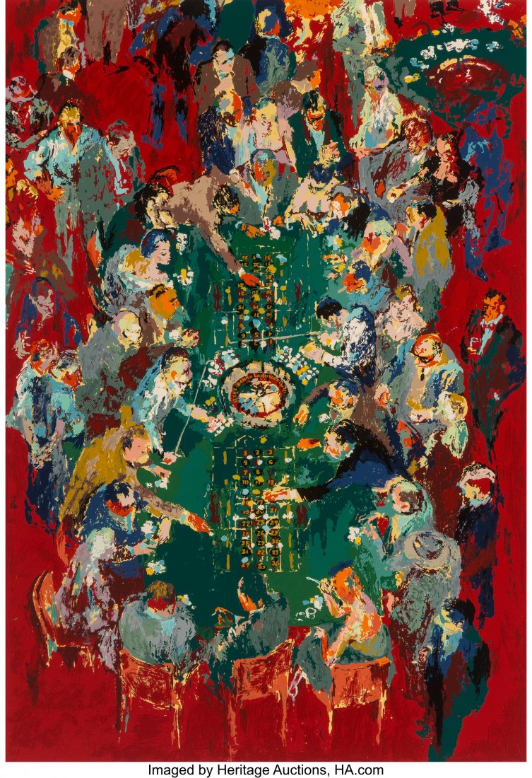 LeRoy Neiman (American, 1921-2012) Gambling Tabl: LeRoy Neiman (American, 1921-2012) Gambling Table, 1990 Serigraph in colors on wove paper 37-1/2 x 24-3/4 inches (95.3 x 62.9 cm) (image) Ed. 157/250 Signed and numbered in pencil along lower edge HID