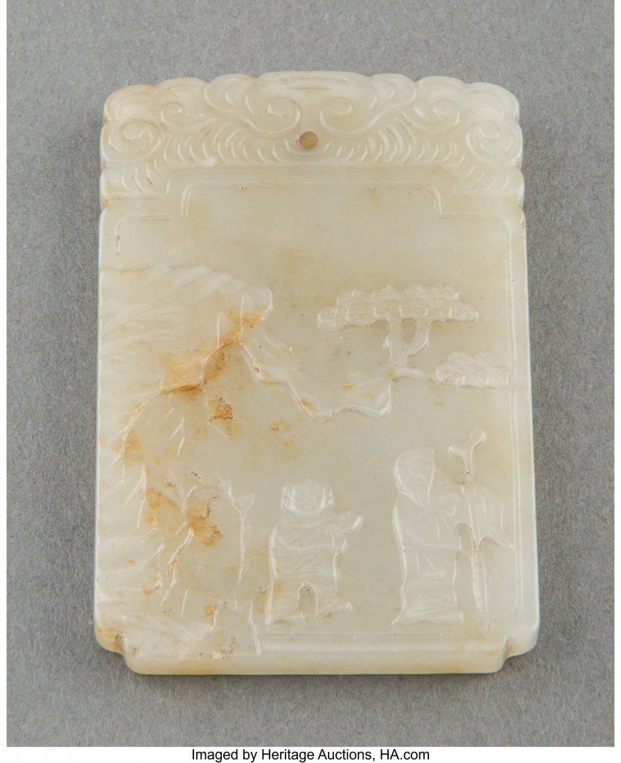 A Chinese Celadon Jade Plaque 2-1/2 x 1-3/4 x 0-: A Chinese Celadon Jade Plaque 2-1/2 x 1-3/4 x 0-1/4 inches (6.4 x 4.4 x 0.6 cm) HID03101062020 © 2020 Heritage Auctions | All Rights Reserved