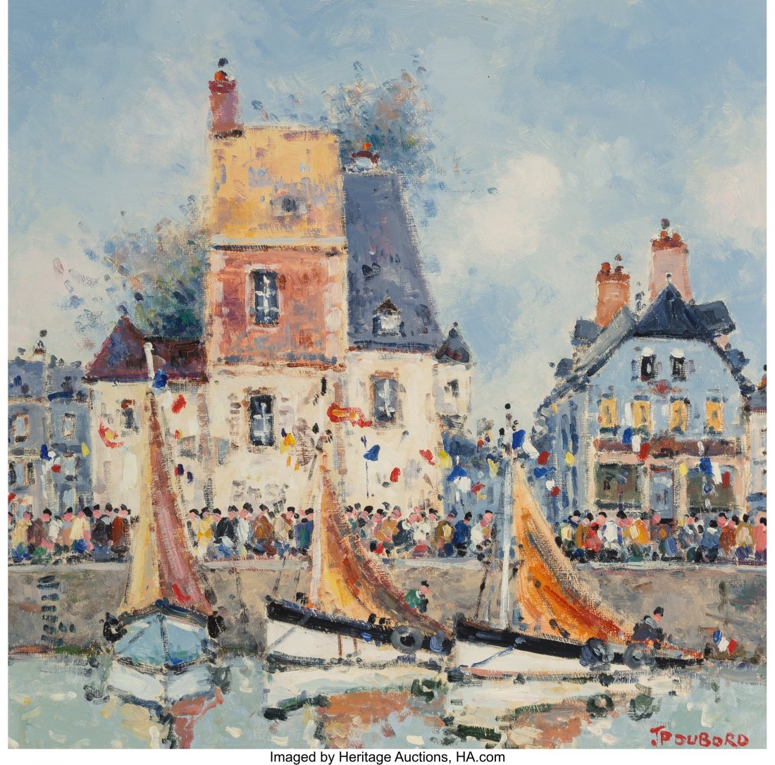 Jean-Pierre Dubord (French, 1949) La fête à Ho: Jean-Pierre Dubord (French, 1949) La fête à Honfleur, 2004 Oil on canvas 16 x 16 inches (40.6 x 40.6 cm) Signed lower right: JP Dubord Signed, titled, and inscribed on the reverse. PROVEN