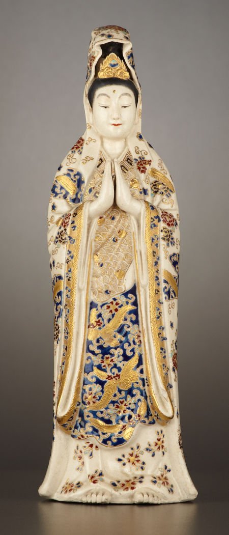 A JAPANESE SATSUMA CERAMIC STATUE Genzan, Japan: A JAPANESE SATSUMA CERAMIC STATUE Genzan, Japan, circa 1860-1870 Marks to skirt: S