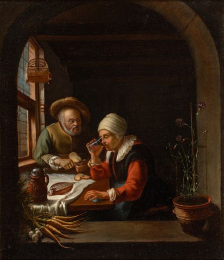 School of FRANS VAN MIERIS (Dutch, 1635-1681) A : School of FRANS VAN MIERIS (Dutch, 1635-1681) A Peasant Meal Oil on canvas la