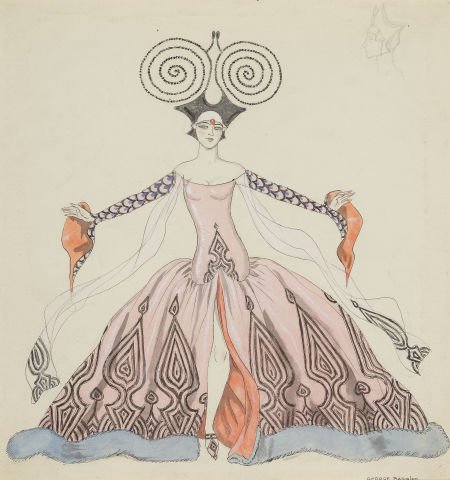 GEORGES BARBIER (French, 1882-1932) Two-sided Co: GEORGES BARBIER (French, 1882-1932)Two-sided Costume DrawingWatercolor, ink