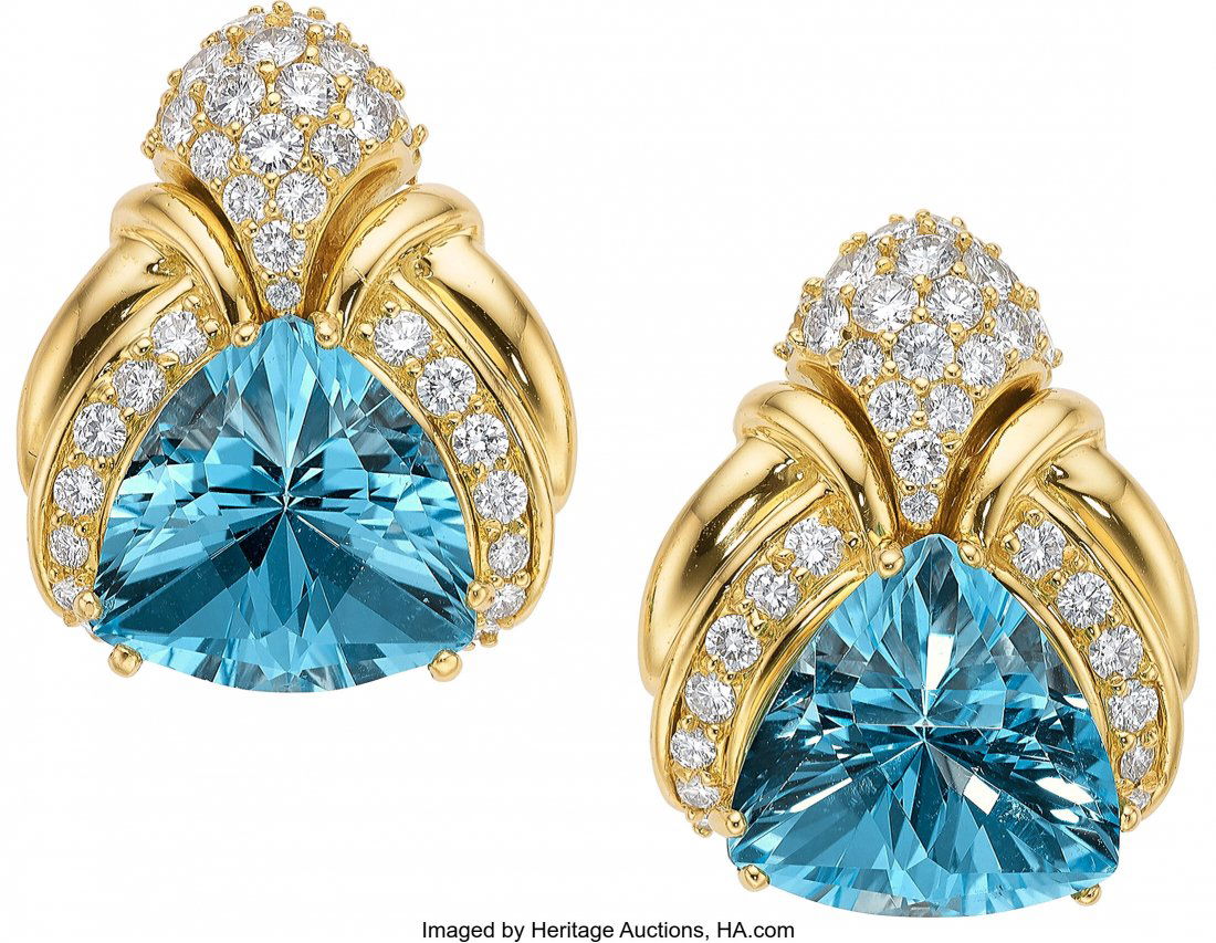 Hammerman Bros. Topaz, Diamond, Gold Earrings  Stones: (1 of 2)