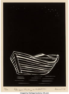 Zarina Hashmi (1937-2020) Rohingyas Floating on: Zarina Hashmi (1937-2020) Rohingyas Floating on the Dark Sea, 2015 Woodcut on paper 12 x 9 inches (30.5 x 22.9 cm) (image) Ed. 21/100 Signed, numbered, dated, and titled in pencil along lower edge HID