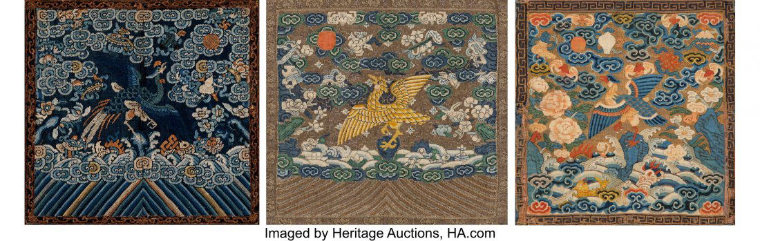 A Group of Three Chinese Woven Silk Official Ran (1 of 5)