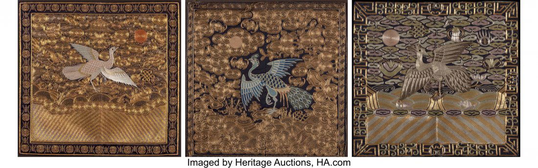 A Group of Three Chinese Embroidered Silk Offici (1 of 7)