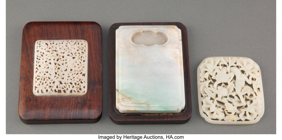 A Chinese Jadeite Inkstone with Jade Carved Plaq (1 of 4)