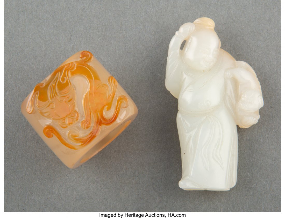 Two Chinese Carved Jade Articles 1-3/8 x 1-1/8 i (1 of 2)