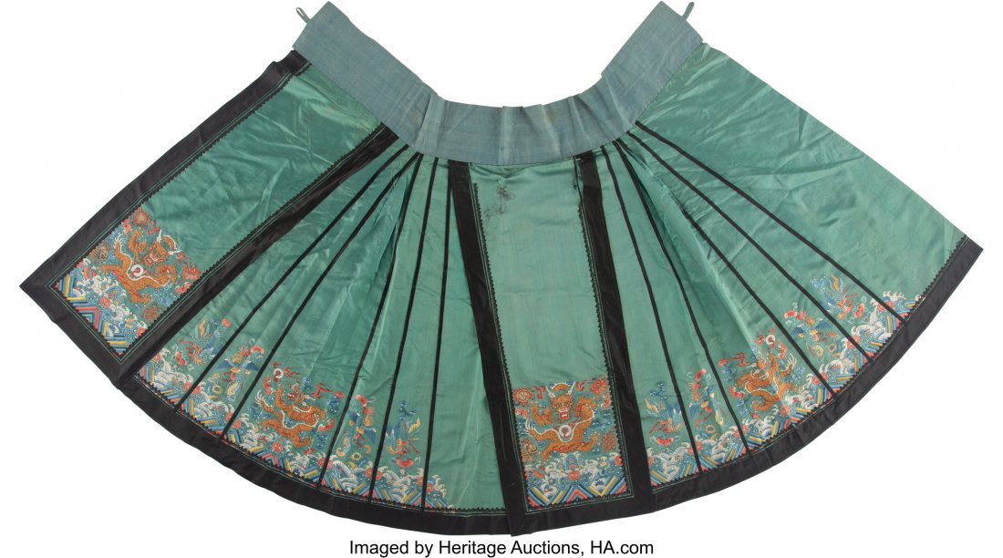 A Chinese Green Ground Embroidered Silk Skirt 39 (1 of 2)