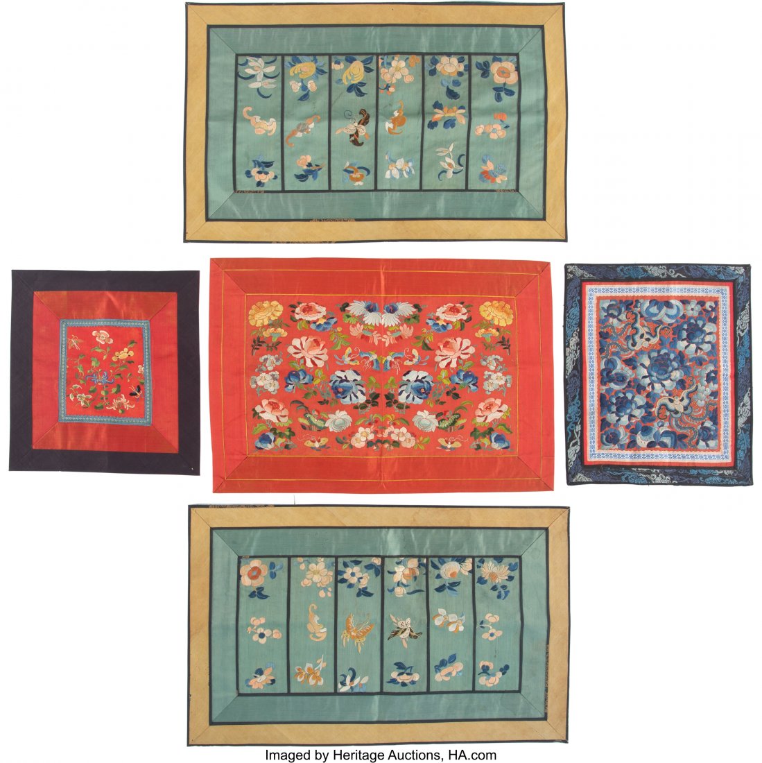 A Group of Five Embroidered Silk Table Scarves 2 (1 of 2)