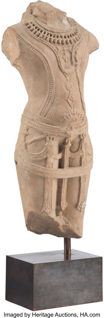 An Indian Carved Sandstone Torso of a Male Deity (1 of 4)