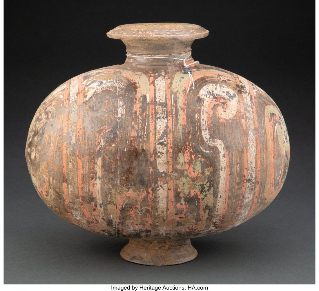 A Chinese Pottery Cocoon Jar, Han Dynasty 12-1/4 (1 of 3)