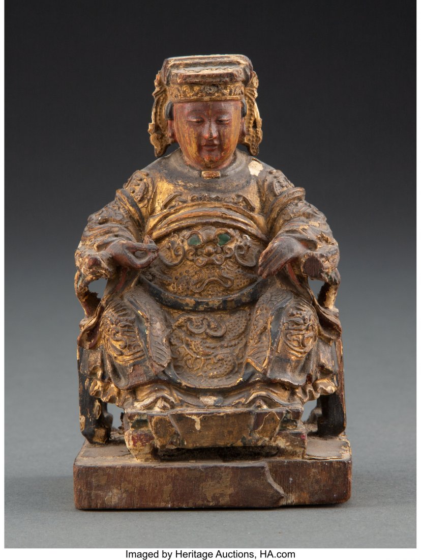 A Gilt and Polychrome Wood Figure of Mazu, 19th : A Gilt and Polychrome Wood Figure of Mazu, 19th century 4-1/4 x 2-1/2 x 2-1/4 inches (10.8 x 6.4 x 5.7 cm) HID03101062020 © 2020 Heritage Auctions | All Rights Reserved
