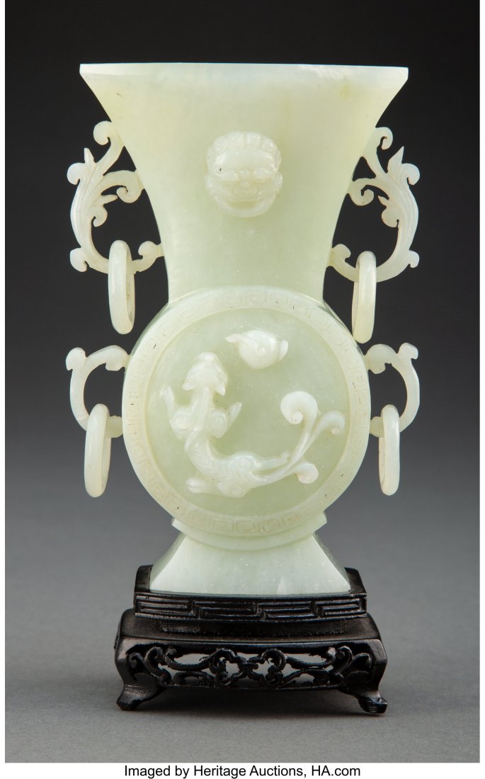 A Chinese Carved Celadon Hardstone Vase 6-1/4 x (1 of 2)