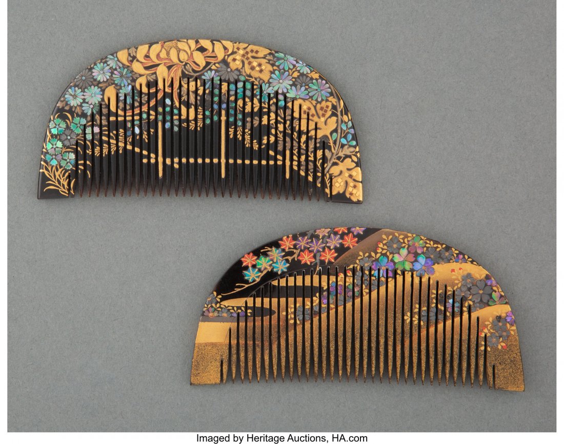 Two Japanese Combs, Meiji-Taisho Period Marks to (1 of 3)