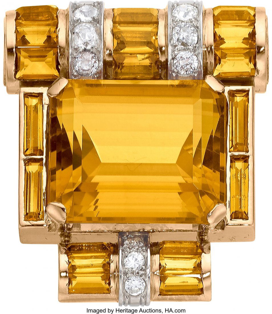 Retro Citrine, Diamond, Platinum-Topped Gold Cli (1 of 2)