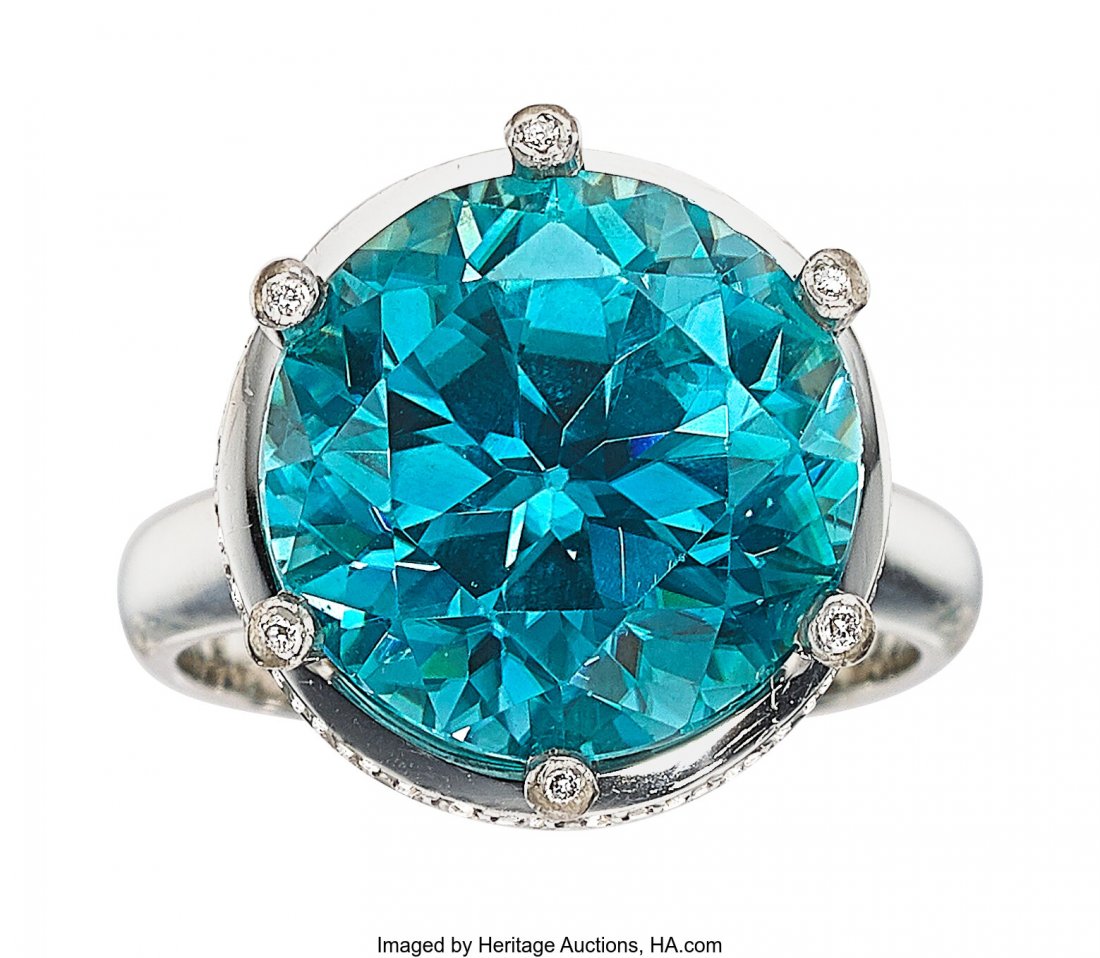 Wachler Blue Zircon, Diamond, White Gold Ring  S (1 of 4)