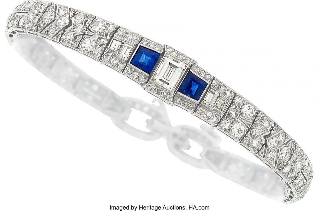 Art Deco Diamond, Sapphire, Platinum Bracelet (1 of 1)