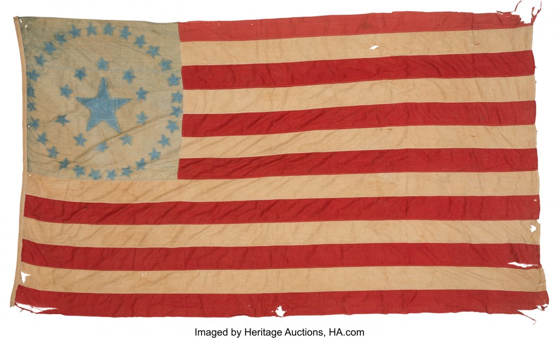 39-Star U. S. Folk Art Flag. 96" x 60" cotton, m (1 of 2)
