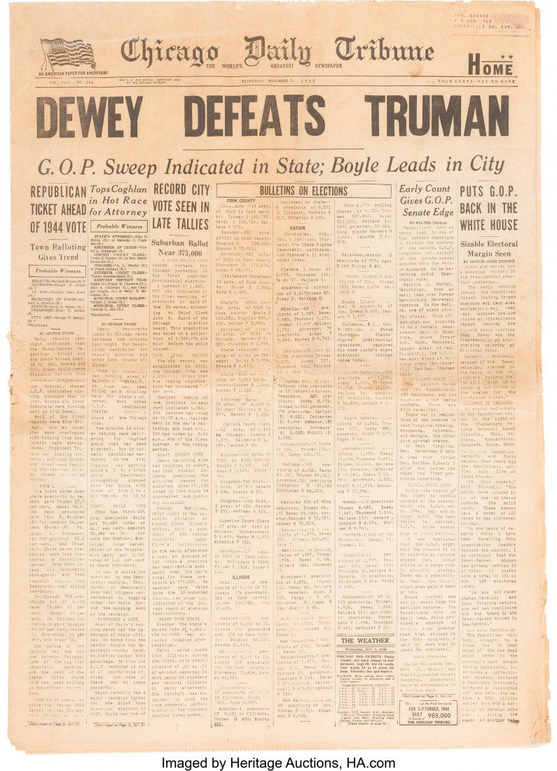 Harry S Truman: Infamous "Dewey Defeats Truman" (1 of 1)