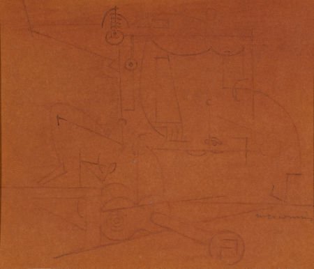LOUIS MARCOUSSIS (French, 1883-1941) Man and Wom: LOUIS MARCOUSSIS (French, 1883-1941) Man and Woman Mixed media on paper 8