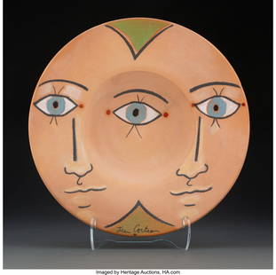 Jean Cocteau (French, 1889-1963) Les Trois Yeux,: Jean Cocteau (French, 1889-1963) Les Trois Yeux, 1958 Earthenware 2-1/2 x 15 inches (6.4 x 38.1 cm) Ed. 10/50 Signed to face; signed and numbered to reverse HID03101062020 © 2020