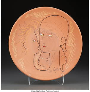 Jean Cocteau (French, 1889-1963) Faces Charger,: Jean Cocteau (French, 1889-1963) Faces Charger, c. 1958 Earthenware 2 x 14-1/4 inches (5.1 x 36.2 cm) Ed. 2/20 Signed to face; signed and numbered to reverse HID03101062020 © 2020