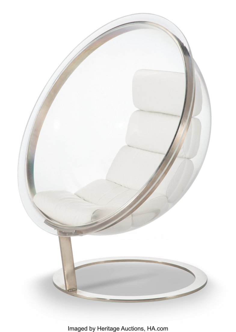 Christian Daninos (French, 1944-1992) Bubble Cha: Christian Daninos (French, 1944-1992) Bubble Chair, circa 1968 Stainless steel, lucite, leather upholstery 56 x 48 x 36 inches (142.2 x 123.2 x 63.5 cm) HID03101062020 © 2020 Heritage Auctions |