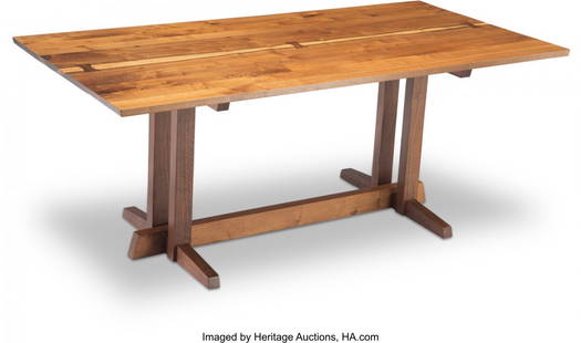 George Nakashima (American, 1905-1990) Frenchman: George Nakashima (American, 1905-1990) Frenchman's Cove Dining Table, 1973 Walnut, three rosewood butterfly keys 28-3/4 x 72 x 35-3/4 inches (73.0 x 182.9 x 90.8 cm) Sold with a scan of original