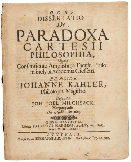 Johann Joel Milchsack, and Johannes Kahler. Q. D. B. V.: Johann Joel Milchsack, and Johannes Kahler. Q. D. B. V. Dissertatio De Paradoxa Car
