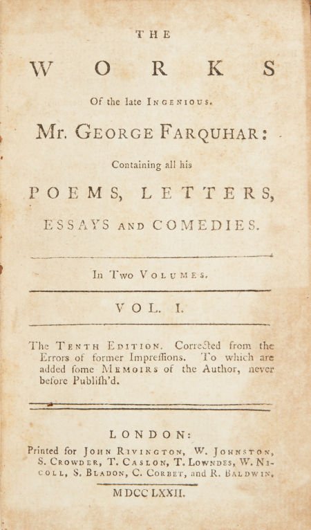 George Farquhar. The Works of the Late Ingenious Mr. Ge: George Farquhar. The Works of the Late Ingenious Mr. George Farquhar. 