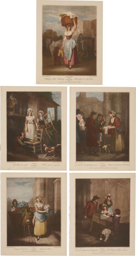 Five Color Lithograph Illustrations by Francis Wheatley: Five Color Lithograph Illustrations by Francis Wheatley of 18th Century London Street Scenes.&